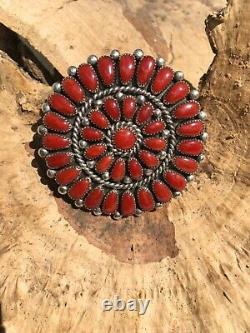 Alice Quam Coral Cluster Pin/pendant Gorgeous Coral Cabochons Vtg Zuni