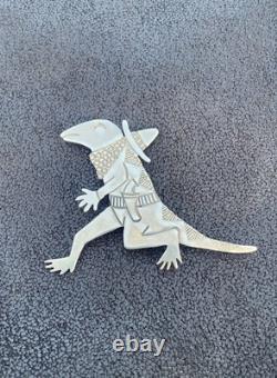 Allison Snowhawk Lee Bandit Lizard Cowboy Brooch Pin 925 Native American Made