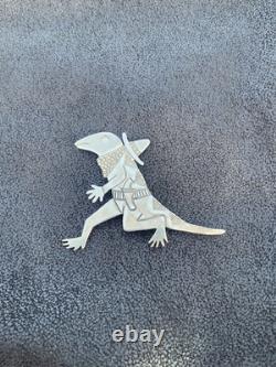 Allison Snowhawk Lee Bandit Lizard Cowboy Brooch Pin 925 Native American Made