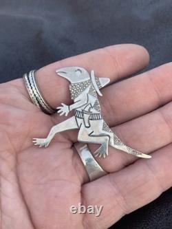 Allison Snowhawk Lee Bandit Lizard Cowboy Brooch Pin 925 Native American Made