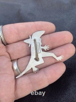 Allison Snowhawk Lee Bandit Lizard Cowboy Brooch Pin 925 Native American Made