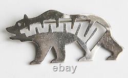 Allison Snowhawk Lee Navajo Cut Out Design Bear Brooch Sterling Silver Pin 7.2g