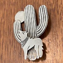 Allison Snowhawk Lee Vintage Navajo Sterling Silver Coyote cactus Pin Brooch 6