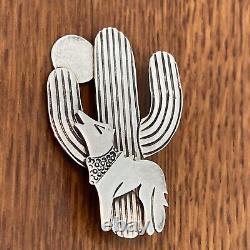 Allison Snowhawk Lee Vintage Navajo Sterling Silver Coyote cactus Pin Brooch 6