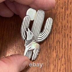 Allison Snowhawk Lee Vintage Navajo Sterling Silver Coyote cactus Pin Brooch 6