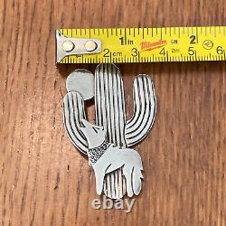 Allison Snowhawk Lee Vintage Navajo Sterling Silver Coyote cactus Pin Brooch 6