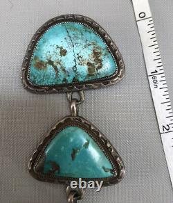 Amazing Three-Stone Turquoise and Silver Pin