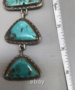 Amazing Three-Stone Turquoise and Silver Pin