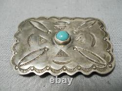Amazing Vintage Navajo Green Turquoise Sterling Silver Pin