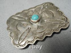Amazing Vintage Navajo Green Turquoise Sterling Silver Pin