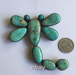 American Indian Dragonfly Pin Sterling Silver and Turquoise signed JF