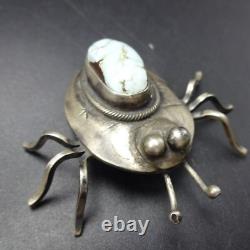 Amiable TURQUOISE and Sterling Silver BUG INSECT PIN/BROOCH by YAZZIE Navajo