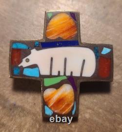 Andrew Shows Turza Wells 1.5 Southwestern Bear Inlay Bronze Pin Pendant