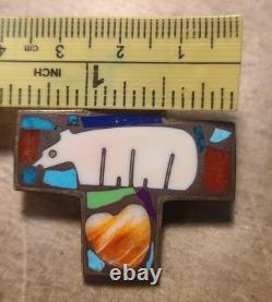 Andrew Shows Turza Wells 1.5 Southwestern Bear Inlay Bronze Pin Pendant