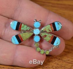 Angus Ahiyite Zuni NA Multi-Stone Turquoise Inlay Dragonfly Pin Pendant