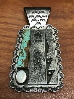 Anthony Lovato Santo Domingo Sterling Silver Turquoise Moonstone Pin Pendant