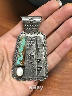 Anthony Lovato Santo Domingo Sterling Silver Turquoise Moonstone Pin Pendant