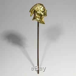 Antique Art Nouveau 14K Gold Native American Indian Brave/Chief Stick Pin