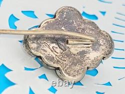Antique Bisbee Turquoise Nugget Native American Sterling Silver Flower Stick Pin