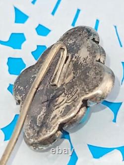 Antique Bisbee Turquoise Nugget Native American Sterling Silver Flower Stick Pin