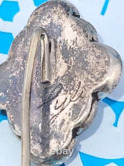 Antique Bisbee Turquoise Nugget Native American Sterling Silver Flower Stick Pin