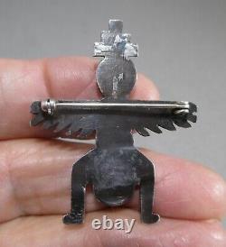 Antique Fred Harvey Era Native American Zuni Sterling Silver Inlay Kachina Pin