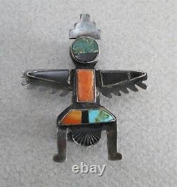 Antique Fred Harvey Era Native American Zuni Sterling Silver Inlay Kachina Pin