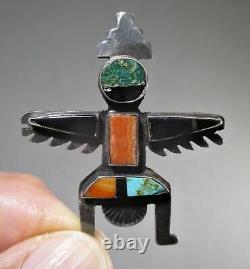 Antique Fred Harvey Era Native American Zuni Sterling Silver Inlay Kachina Pin