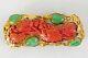Antique Japanese Art Nouveau 18k Yellow Gold Carved Coral Jadeite Pin