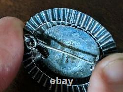 Antique NAVAJO 925 Sterling Silver Spiderweb Matrix Turquoise Pendant Brooch-Pin