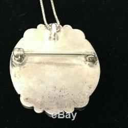 Antique Native American Sterling Pendant/Pin with 12 necklace by Zuni signed