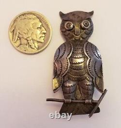 Antique Native American Sterling Silver Owl Pin