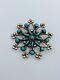 Antique Navajo Native American Sterling Silver Blue Turquoise Flower Pin Pendant