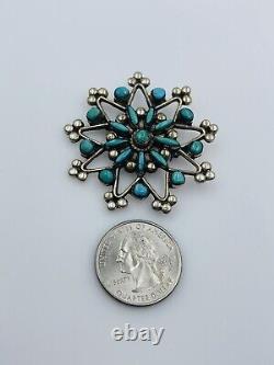 Antique Navajo Native American Sterling Silver Blue Turquoise Flower Pin Pendant