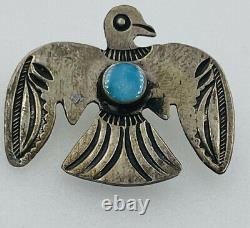 Antique Navajo Native American Sterling Silver Turquoise Thunderbird Pin