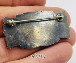 Antique Navajo Sterling Silver Deep Blue Turquoise Pin