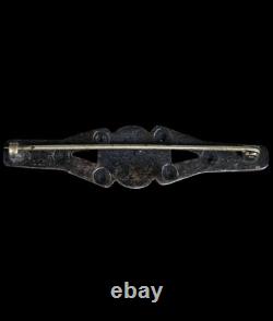 Antique Navajo Turquoise Repousse Early Stamp Work Sterling Silver Pin Brooch