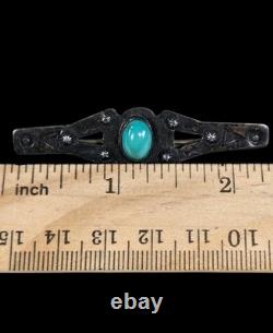 Antique Navajo Turquoise Repousse Early Stamp Work Sterling Silver Pin Brooch