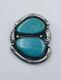 Antique Old Pawn Navajo Sterling Silver Large Double Blue Turquoise Pin Pendant