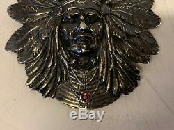 Antique Unger Brothers Sterling Silver Native American Indian Chief Pin