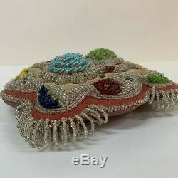 Antique Victorian Velvet Beaded Pin Cushion flowers Native American Indian