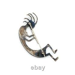 Antique Vintage 925 Sterling Silver Native Navajo LES BAKER Kokopelli Pin Brooch