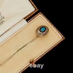 Antique Vintage 925 Sterling Silver Native Navajo Turquoise Shadowbox Pin Brooch