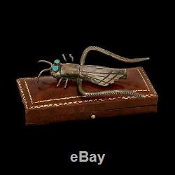 Antique Vintage 925 Sterling Silver Native Zuni Turquoise Grasshopper Pin Brooch