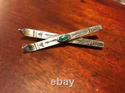 Antique/Vintage Fred Harvey Era Arrow-stamped Silver & Turquoise Ski Pin