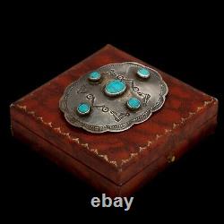 Antique Vintage Native Navajo Sterling Silver Turquoise Concho Pin Brooch 12.4g