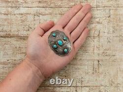 Antique Vintage Native Navajo Sterling Silver Turquoise Concho Pin Brooch 12.4g