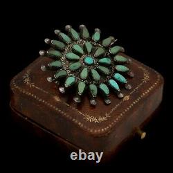 Antique Vintage Native Zuni Sterling Silver Turquoise Sunburst Pin Brooch 8.5g