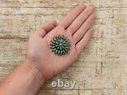 Antique Vintage Native Zuni Sterling Silver Turquoise Sunburst Pin Brooch 8.5g