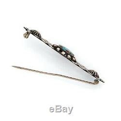 Antique Vintage Sterling Silver Native Navajo Crow Springs Turquoise Pin Brooch